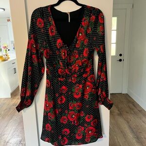 Free People Black and Red Floral Long Sleeve Dress